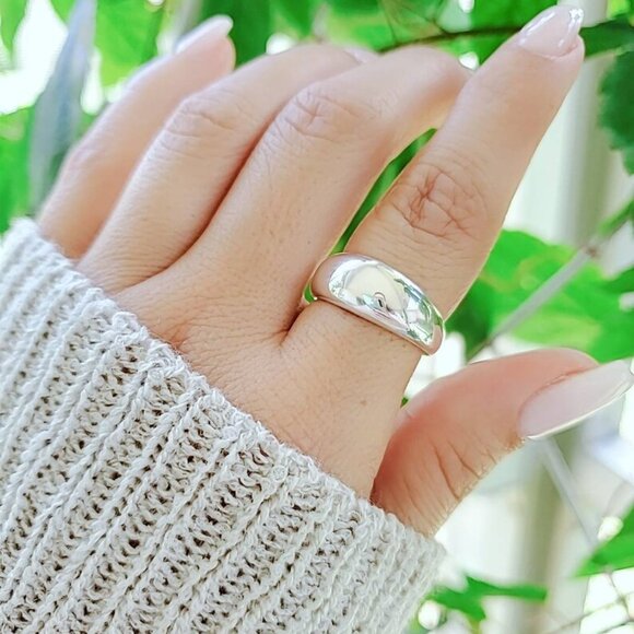 Dome Ring, Sterling Silver Women Ring, Art Deco Ring, Statement Jewelry, Chunky - Picture 5 of 9